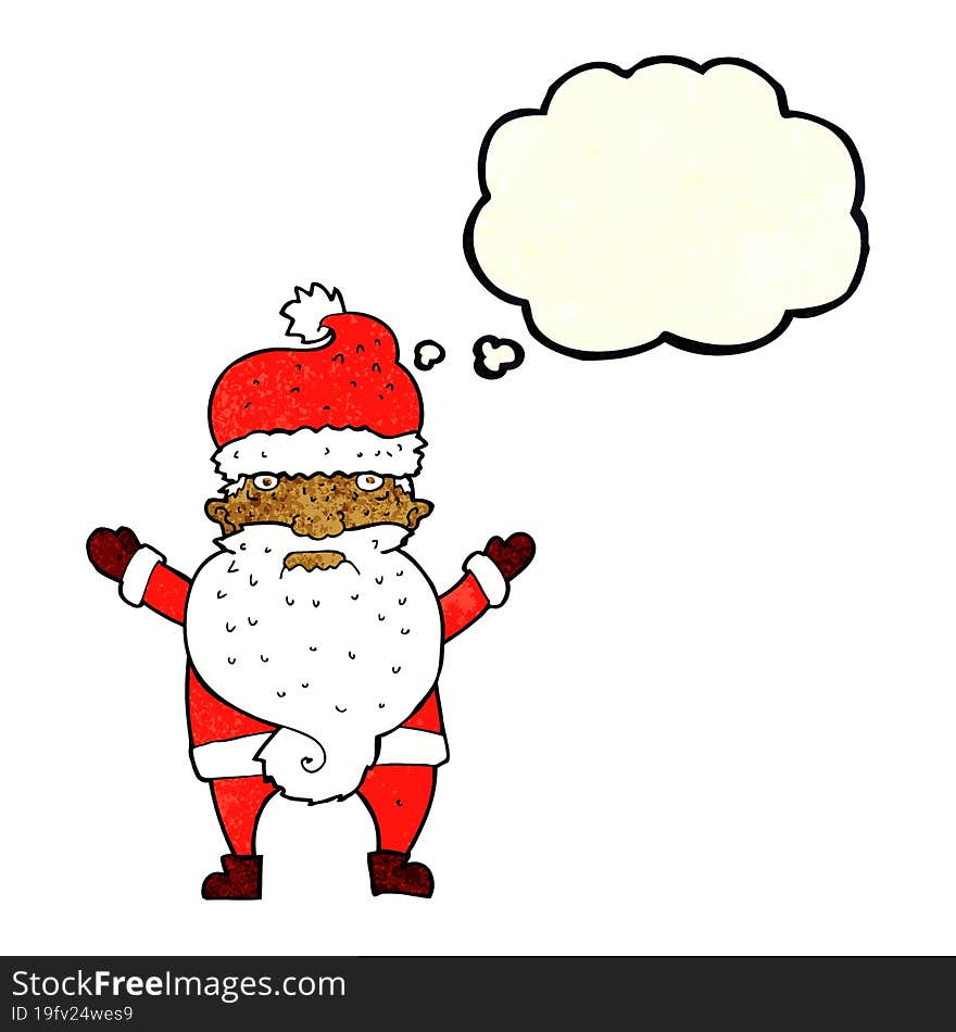 cartoon grumpy santa with thought bubble