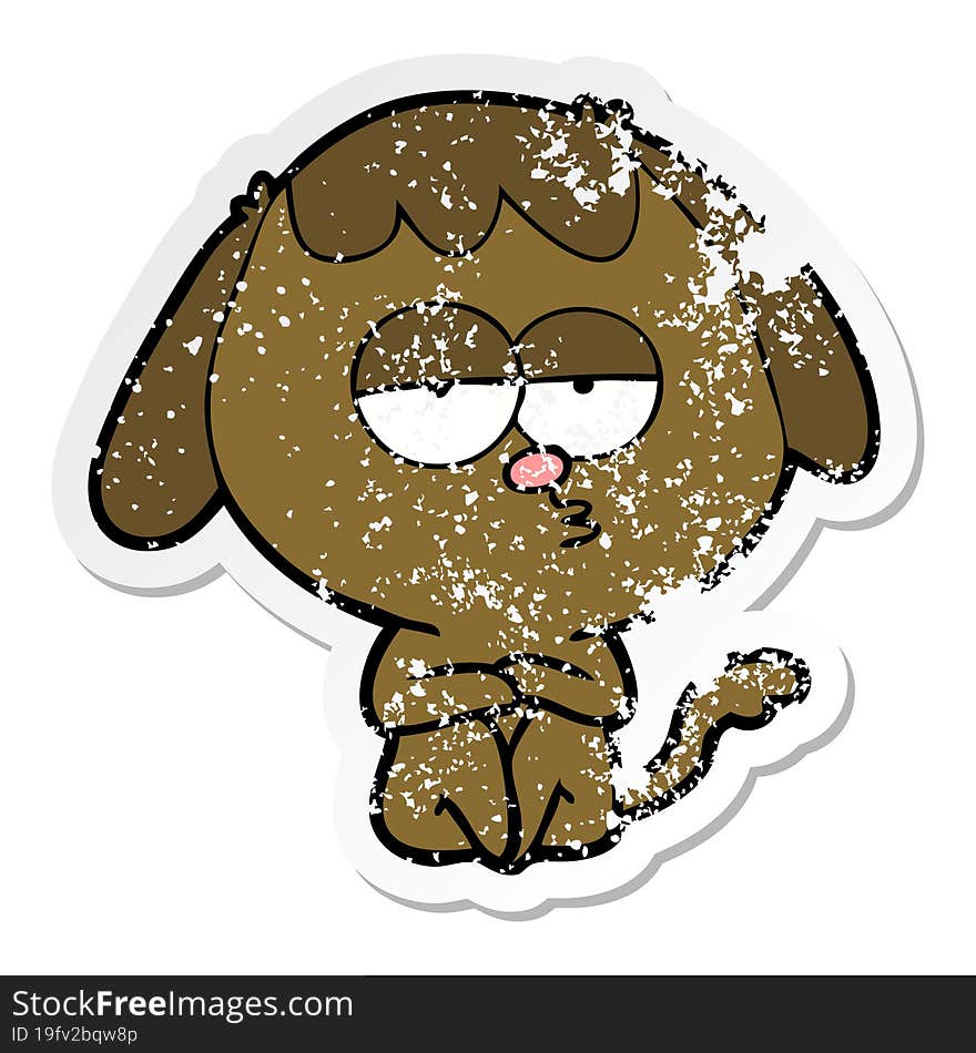 Distressed Sticker Of A Cartoon Bored Dog