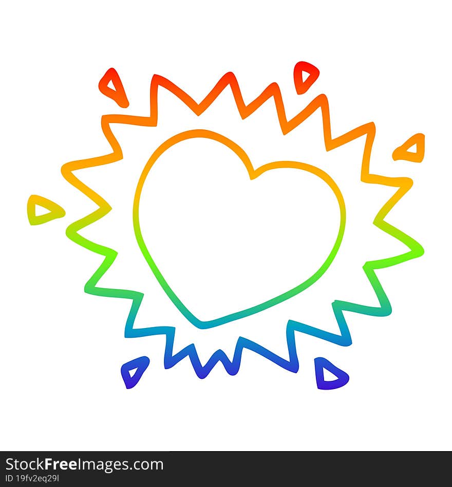 rainbow gradient line drawing cartoon flaming heart