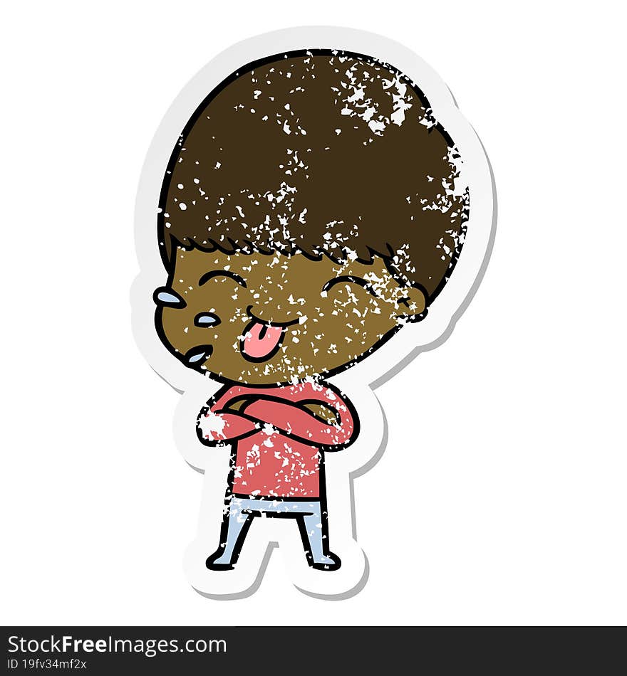 distressed sticker of a cartoon rude man