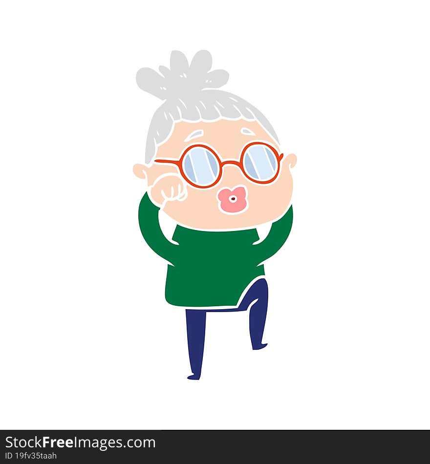 flat color style cartoon tired woman wearing spectacles