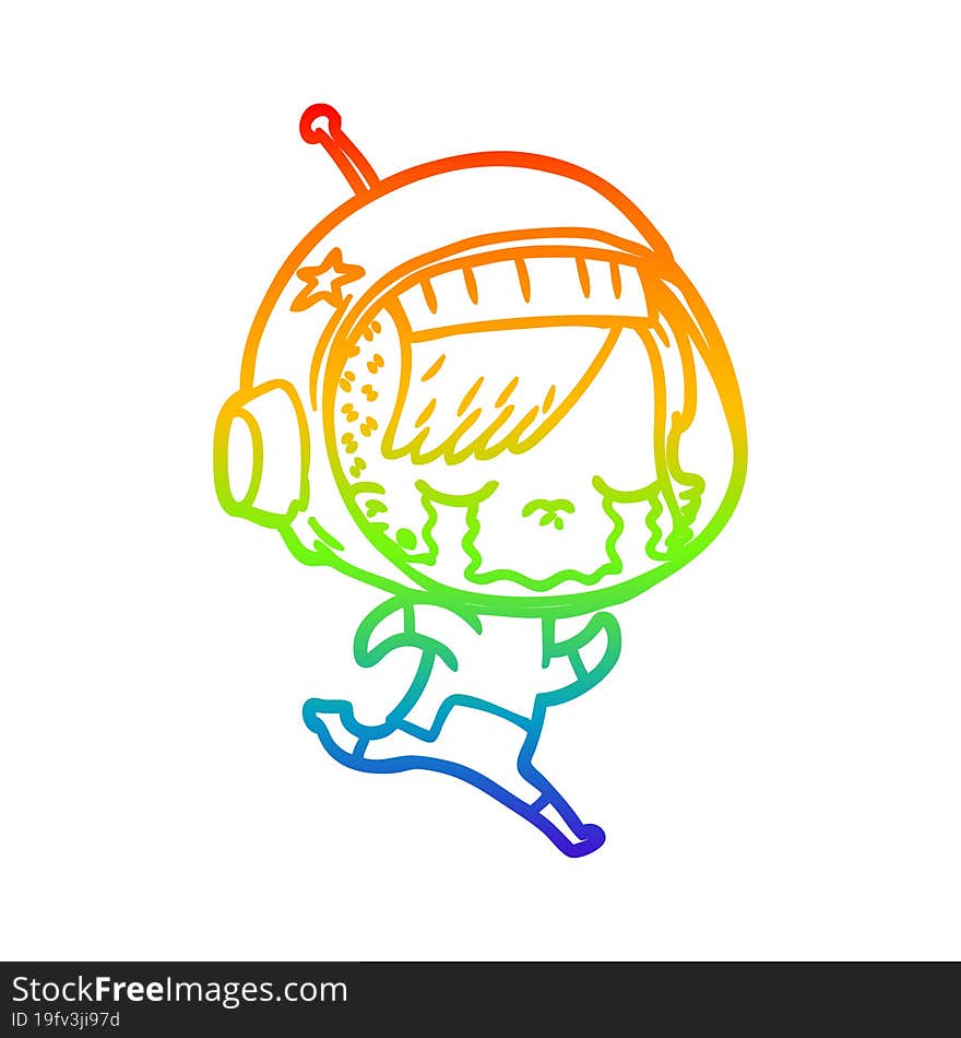 rainbow gradient line drawing cartoon crying astronaut girl