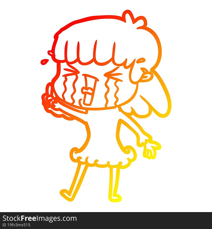 warm gradient line drawing cartoon woman in tears