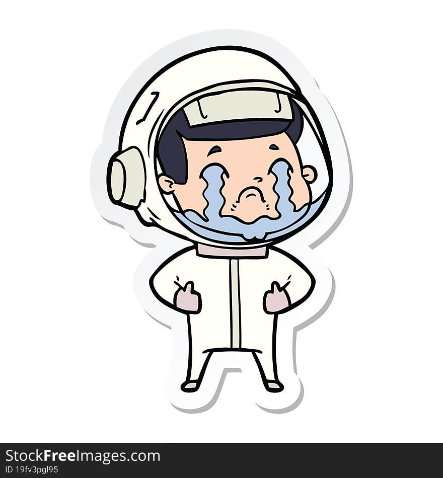 sticker of a cartoon crying astronaut