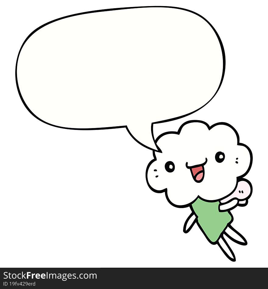 cartoon cloud head creature and speech bubble