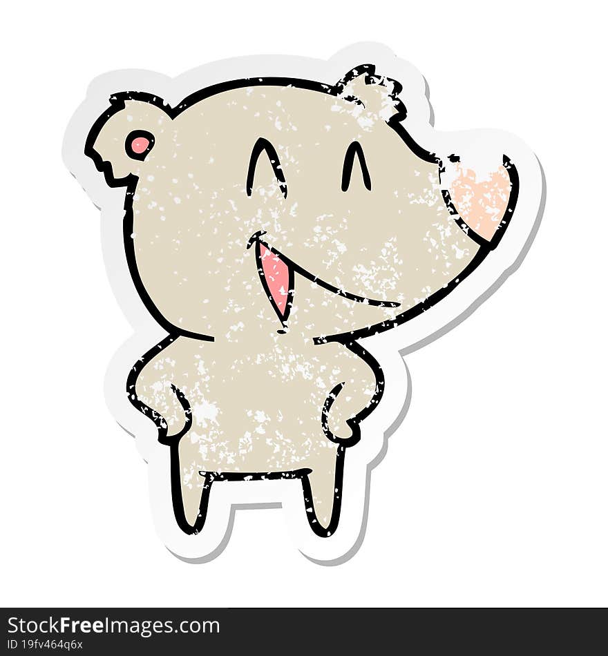 Distressed Sticker Of A Laughing Bear Cartoon