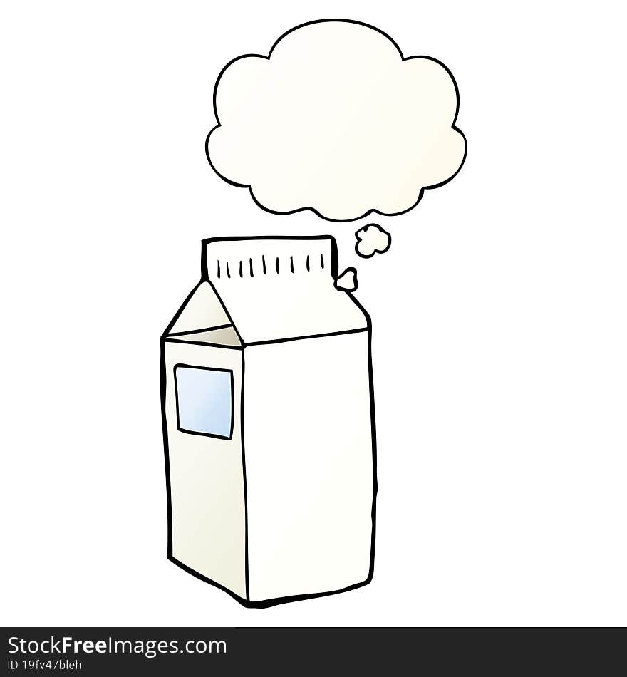 cartoon milk carton and thought bubble in smooth gradient style