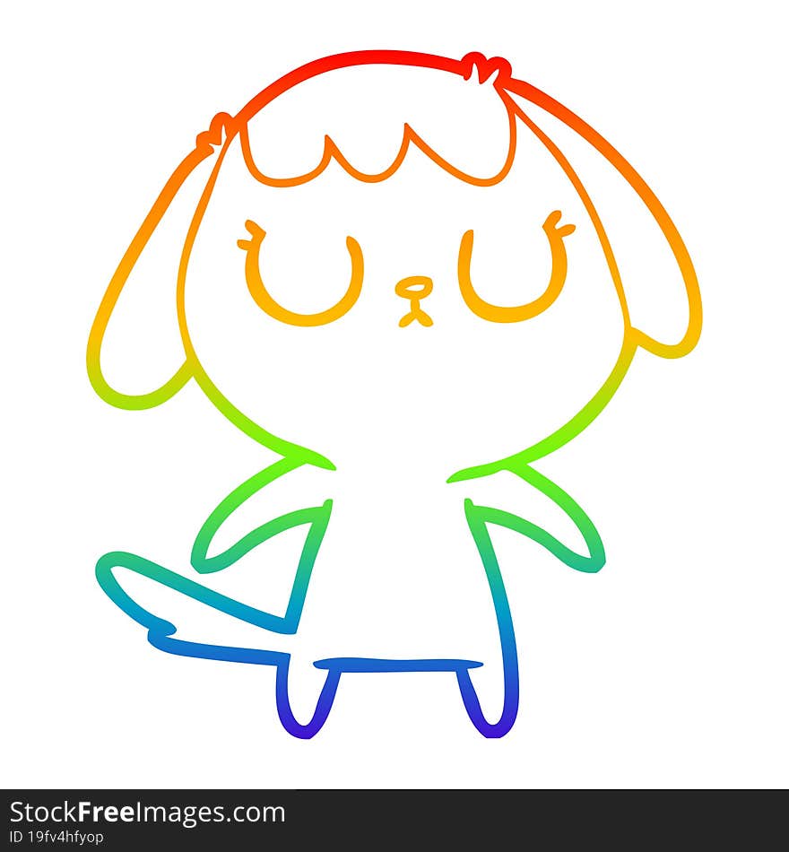 rainbow gradient line drawing of a cute cartoon dog