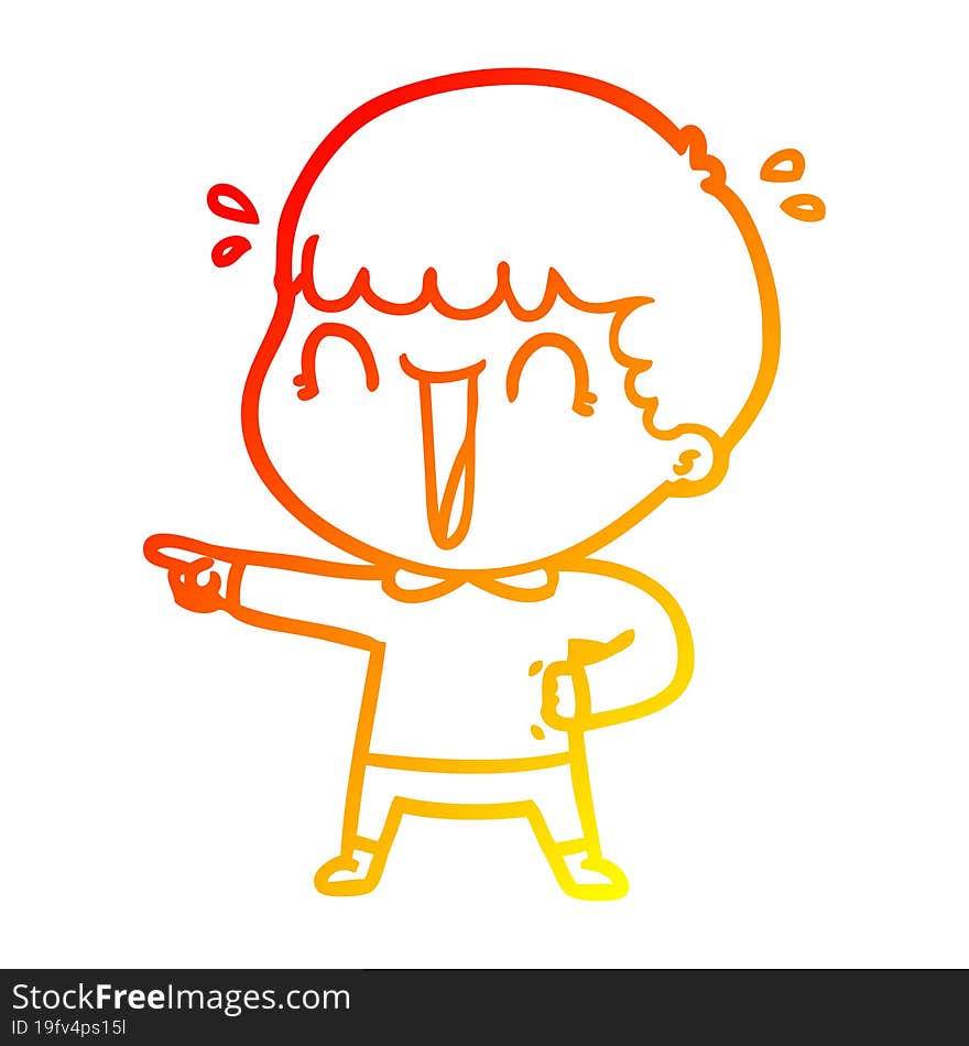 warm gradient line drawing of a laughing cartoon man pointing finger