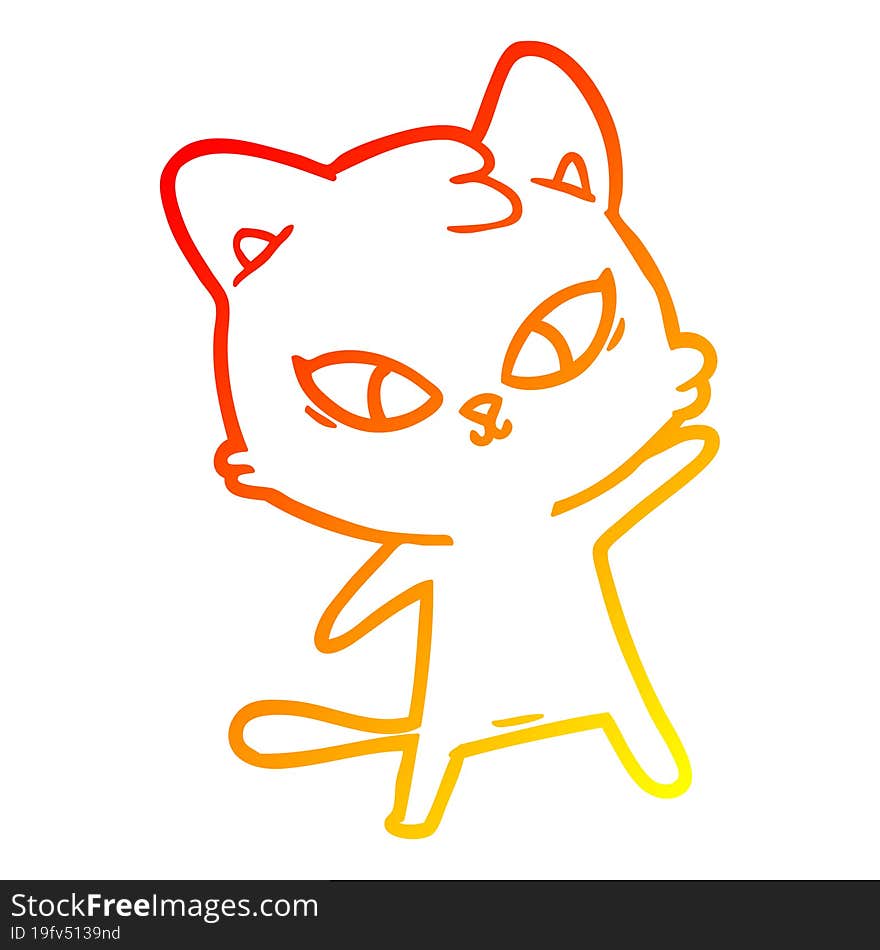 warm gradient line drawing of a cute cartoon cat