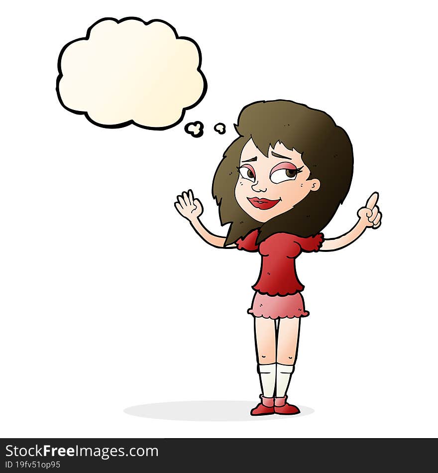 cartoon woman with idea with thought bubble