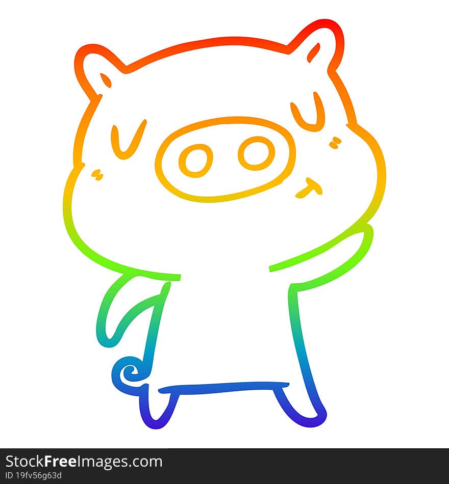 rainbow gradient line drawing of a cartoon content pig