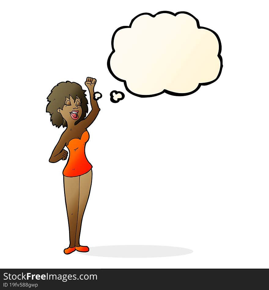 cartoon dancing woman with thought bubble