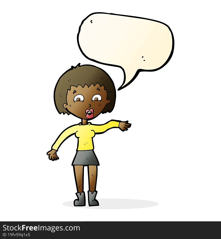 cartoon surprised woman with speech bubble