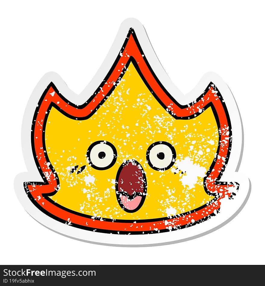 distressed sticker of a cute cartoon fire