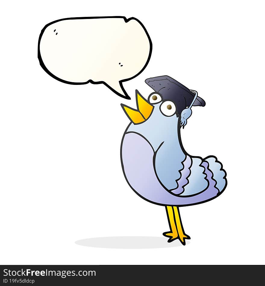 speech bubble cartoon bird wearing graduation cap