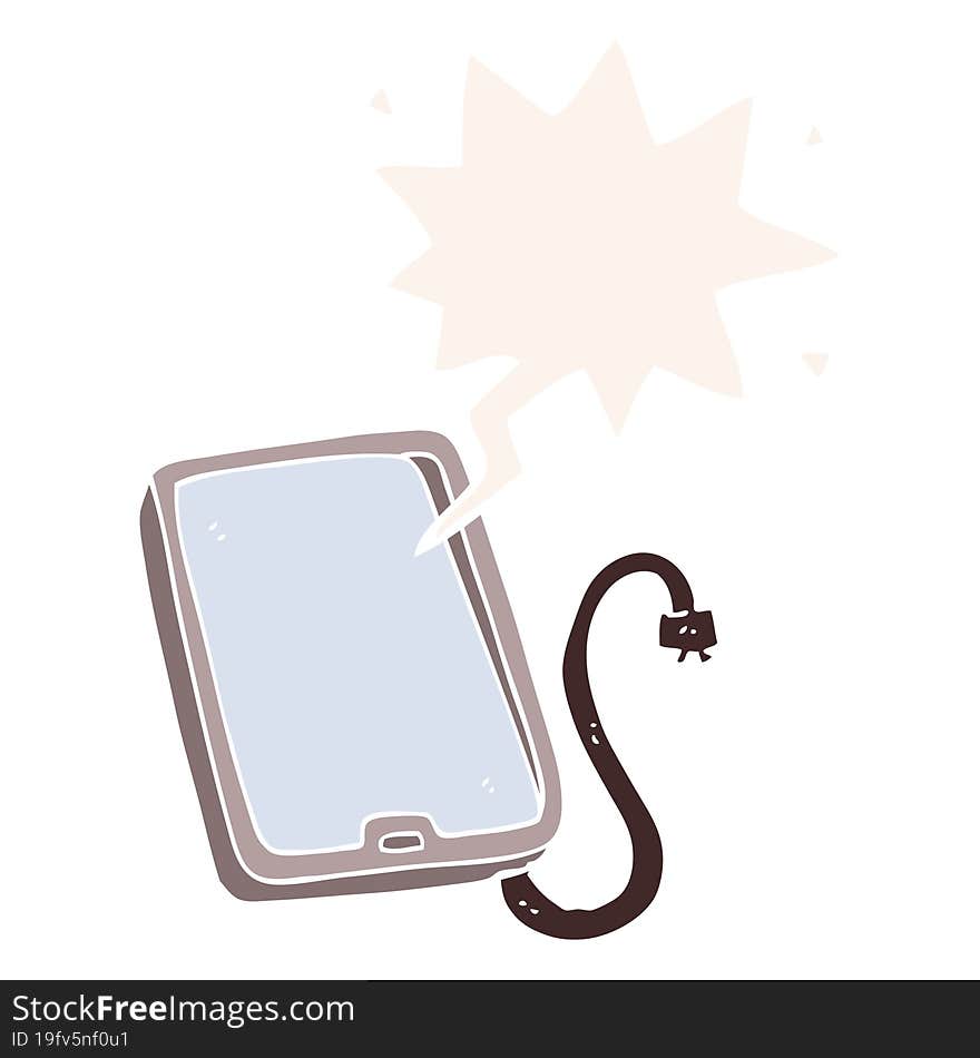 cartoon computer tablet and speech bubble in retro style