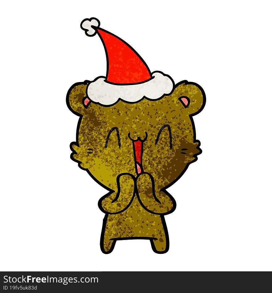 happy bear textured cartoon of a wearing santa hat