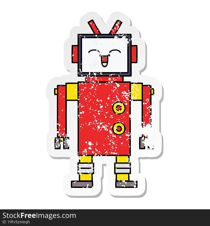 distressed sticker of a cute cartoon robot