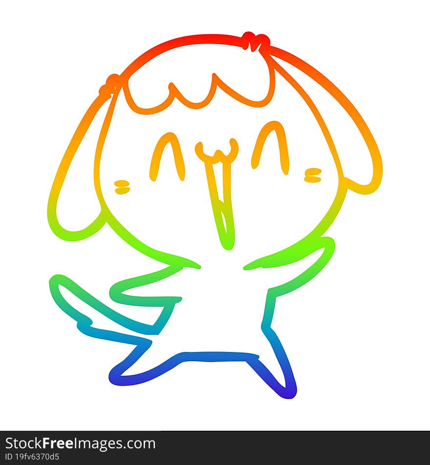 rainbow gradient line drawing of a cute cartoon dog