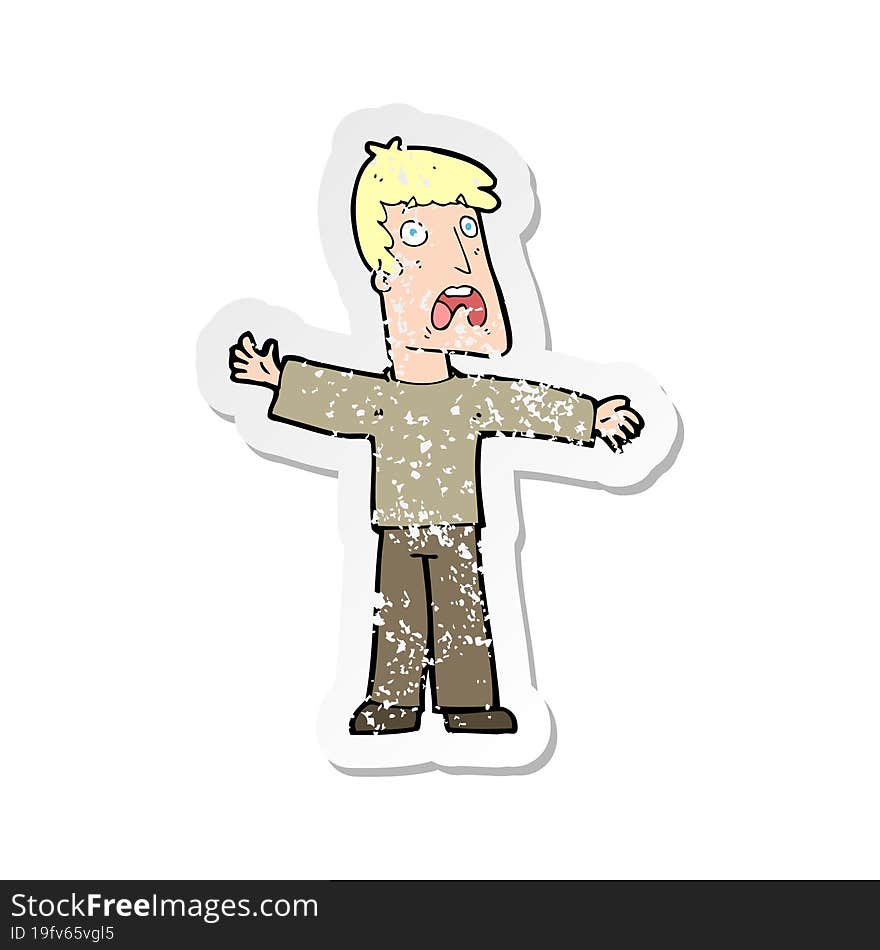 Retro Distressed Sticker Of A Cartoon Frightened Man