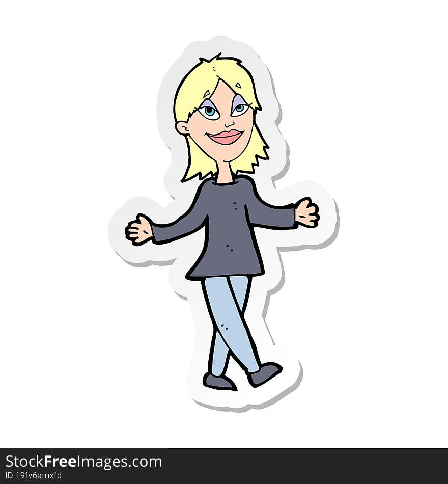 sticker of a cartoon woman with no worries