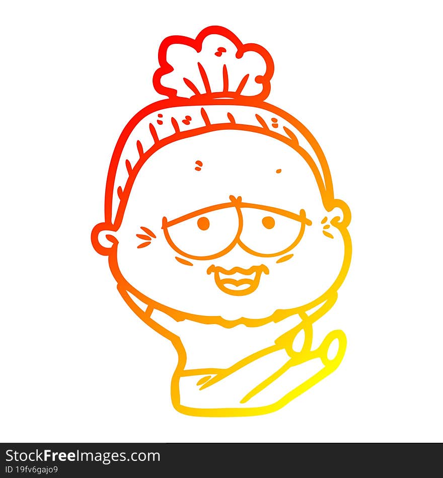 warm gradient line drawing cartoon happy old lady