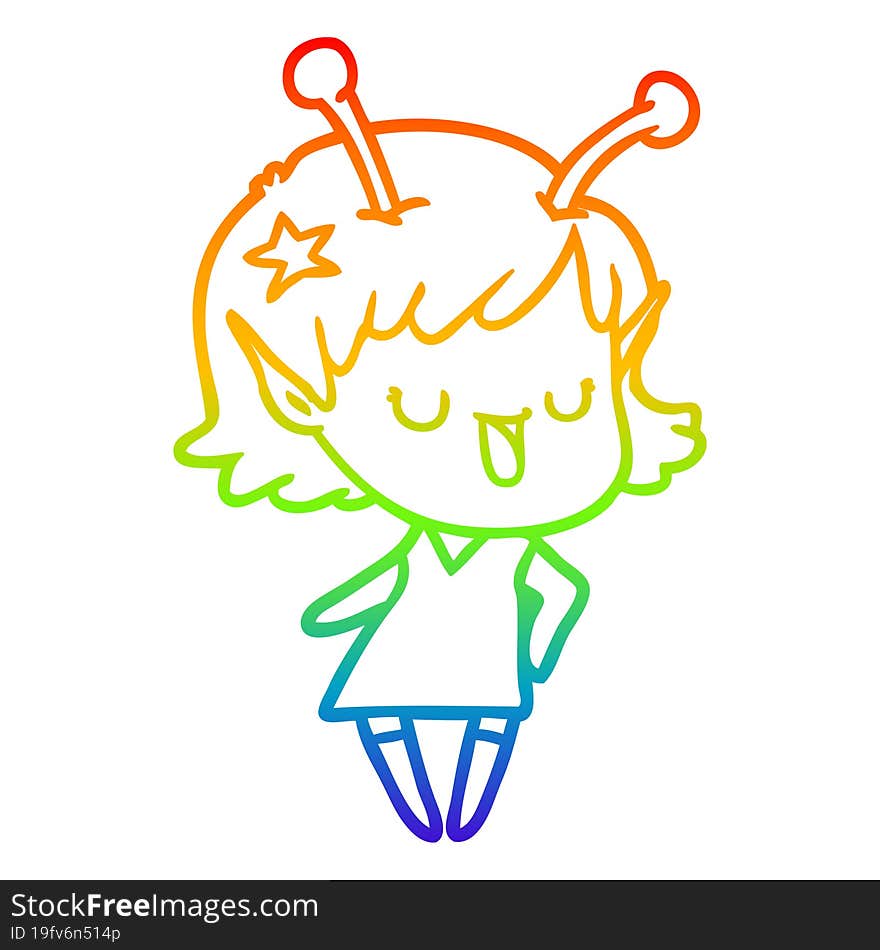 rainbow gradient line drawing happy alien girl cartoon laughing