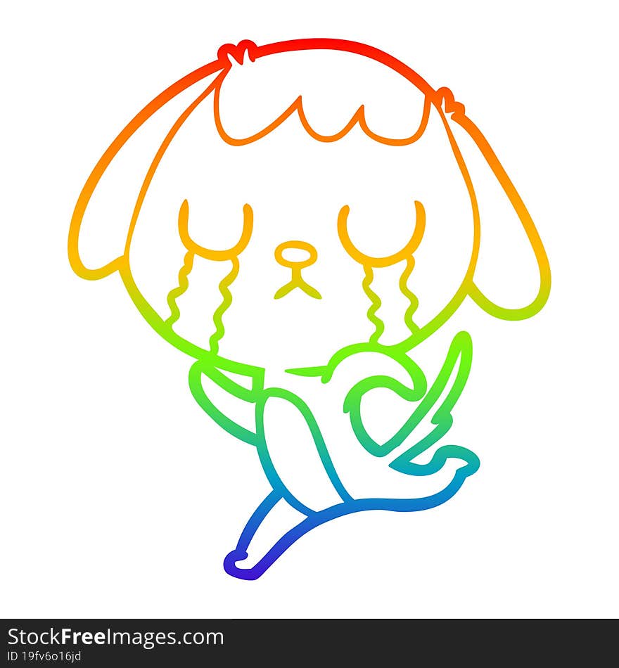 rainbow gradient line drawing cute cartoon dog crying