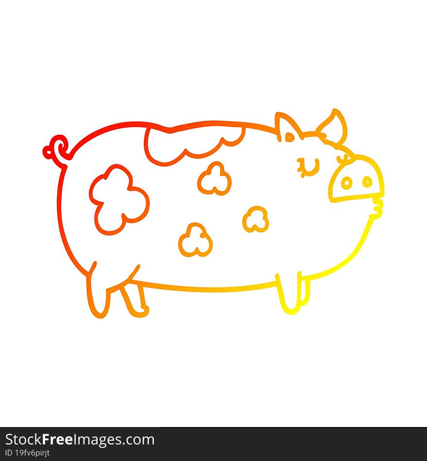 warm gradient line drawing cartoon pig