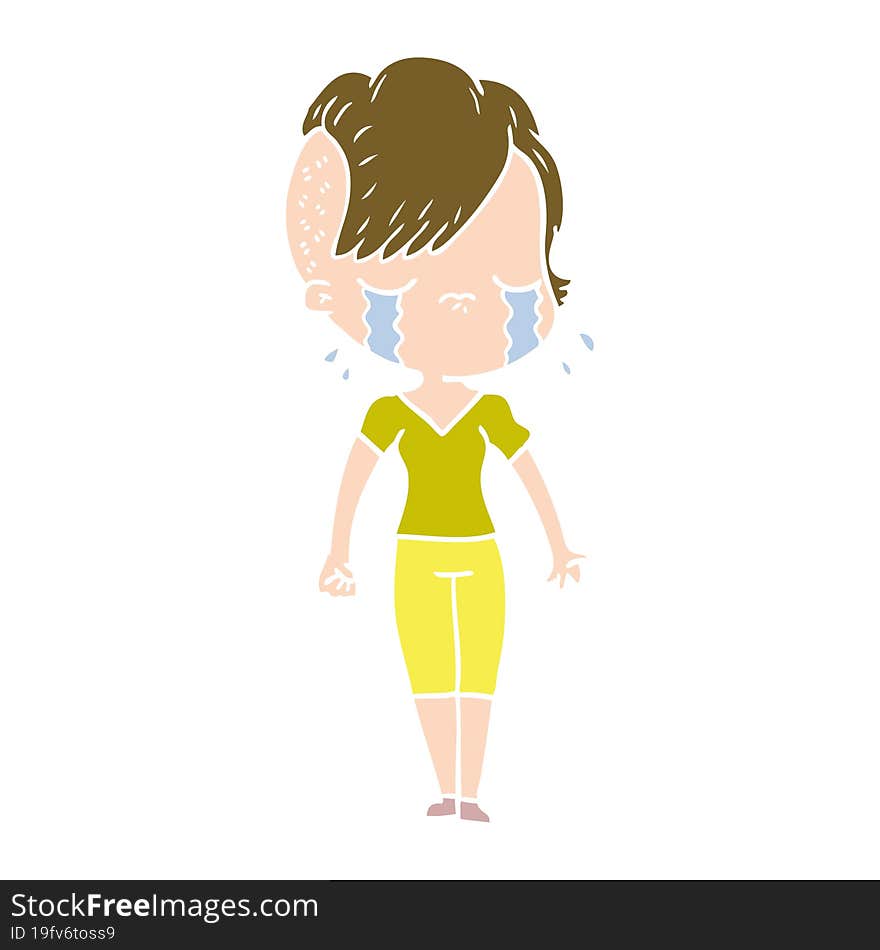 flat color style cartoon crying girl