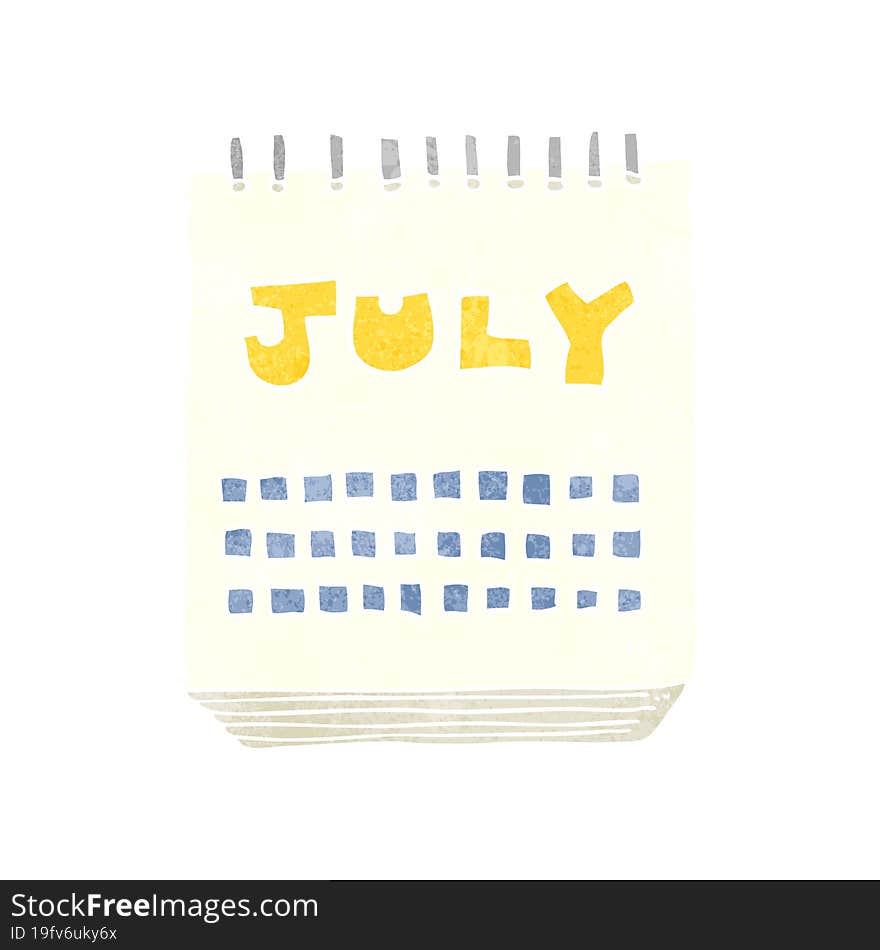 Retro Cartoon Calendar Showing Month Of July