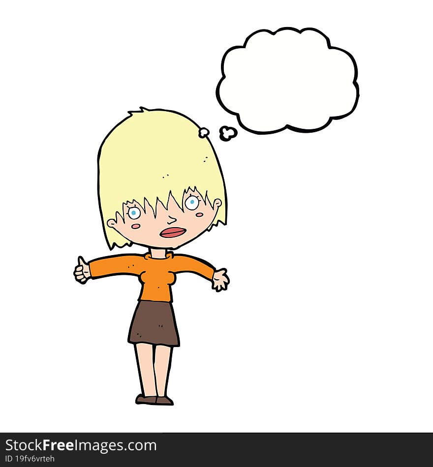 cartoon curious woman with thought bubble