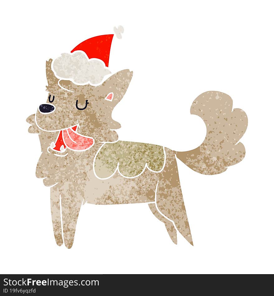 Retro Cartoon Of A Happy Dog Wearing Santa Hat