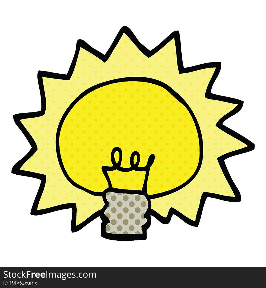 comic book style cartoon shining light bulb