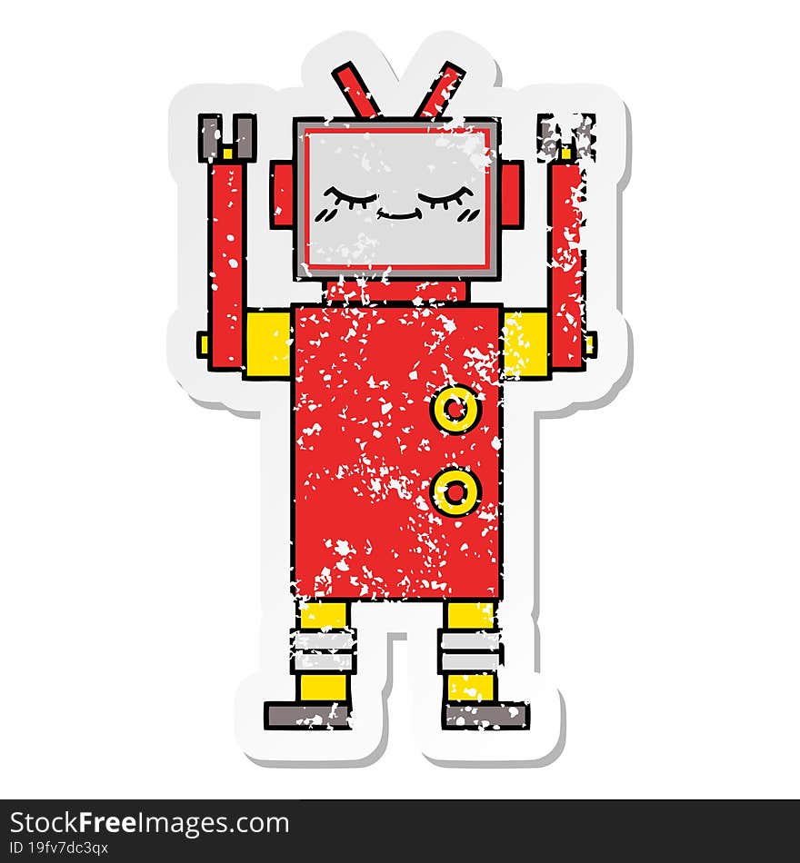 Distressed Sticker Of A Cute Cartoon Robot