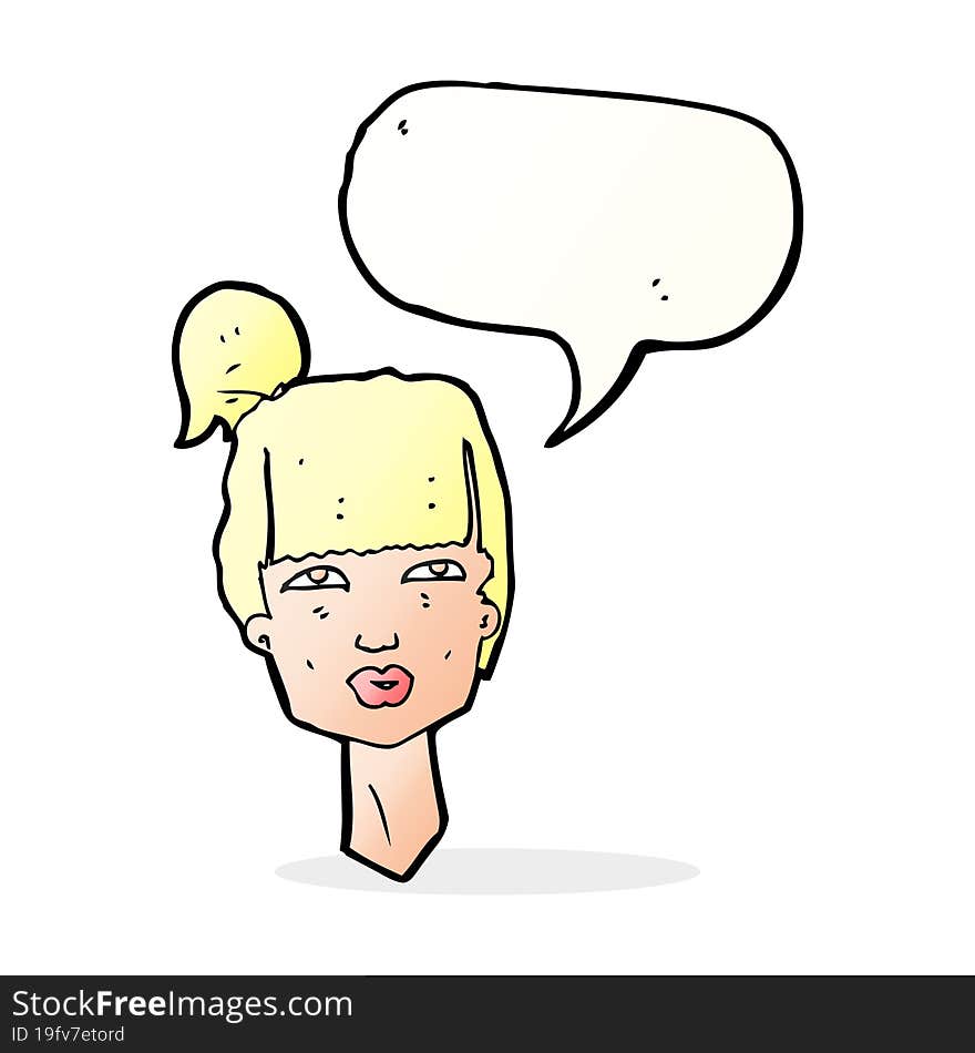 cartoon female head with speech bubble