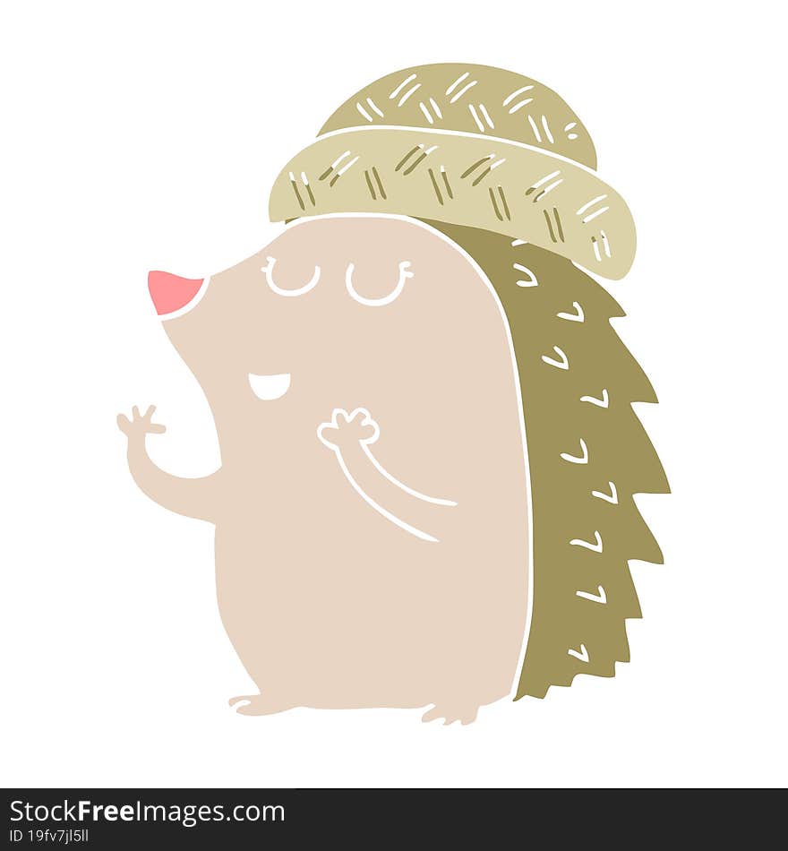 Flat Color Style Cartoon Hedgehog Wearing Hat