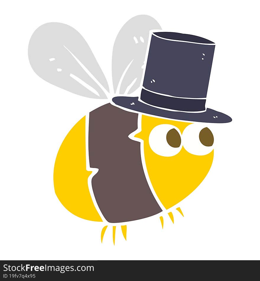 flat color illustration of bee in top hat. flat color illustration of bee in top hat