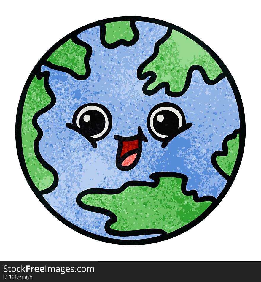 Retro Grunge Texture Cartoon Planet Earth