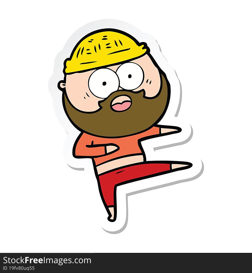 Sticker Of A Cartoon Surprised Bearded Man Dancing