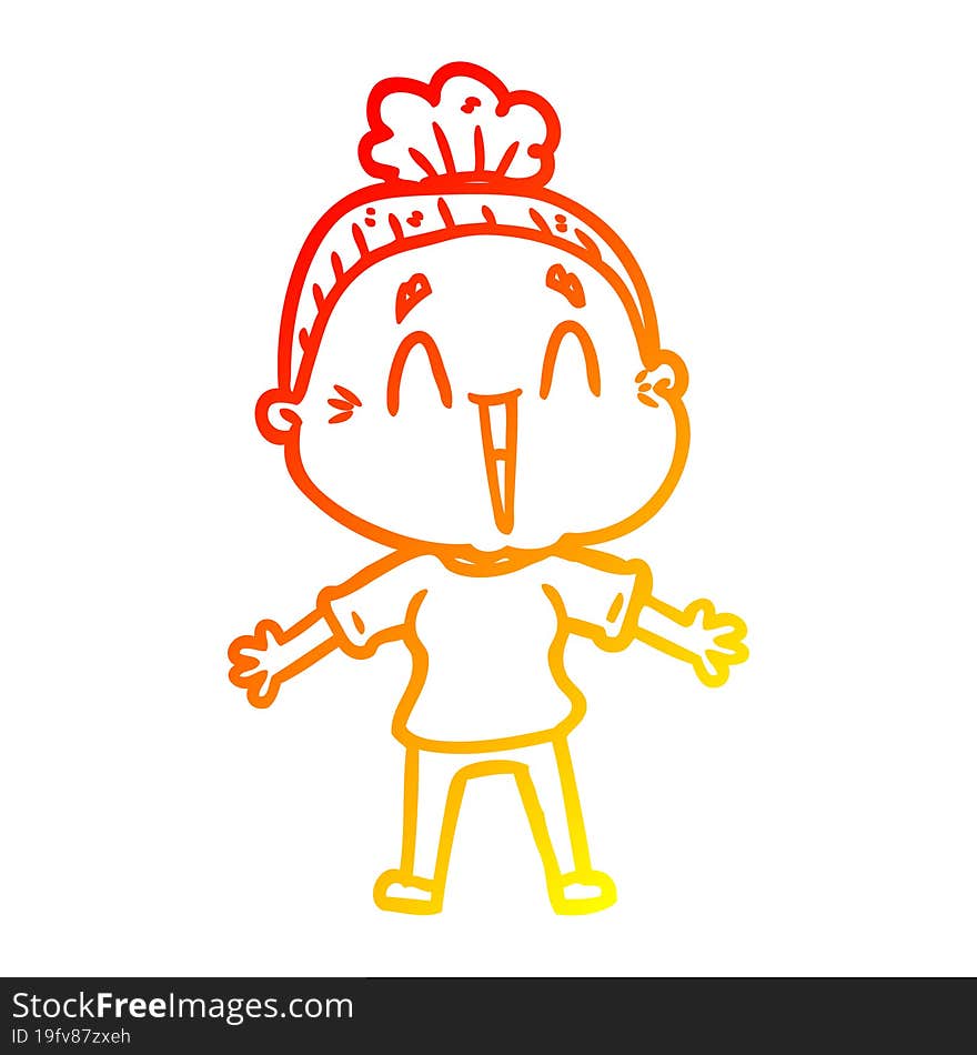 Warm Gradient Line Drawing Cartoon Happy Old Lady