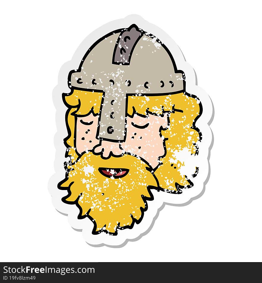 Distressed Sticker Of A Cartoon Viking Face