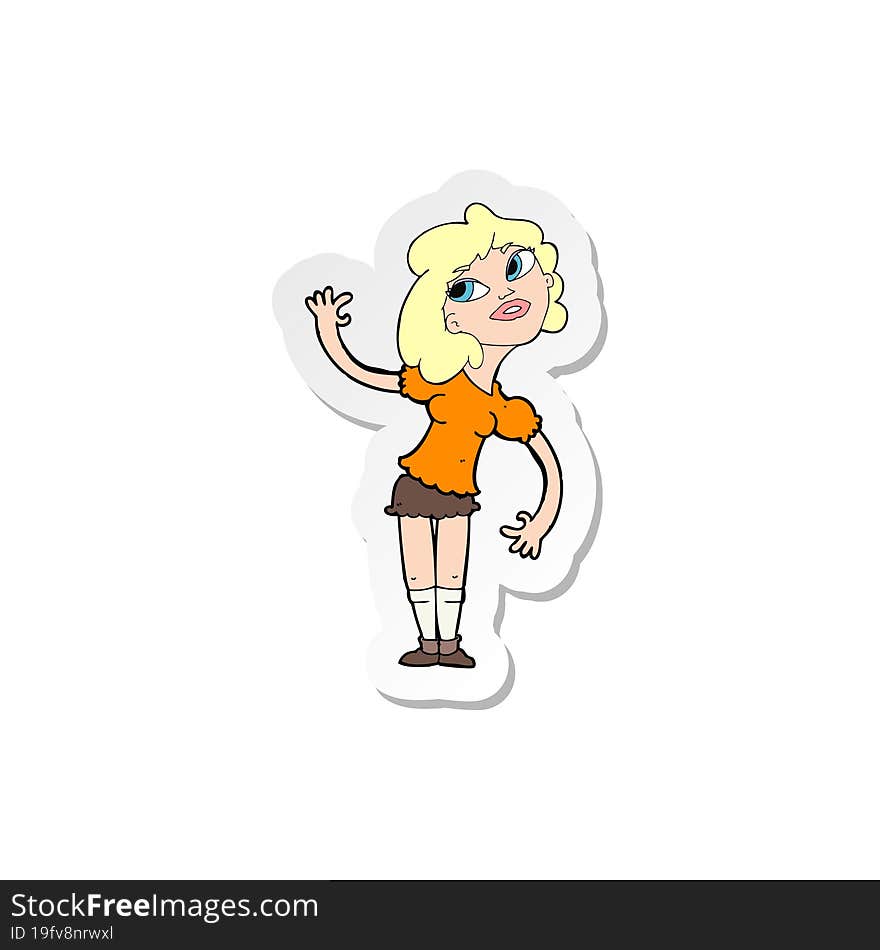 sticker of a cartoon woman waving