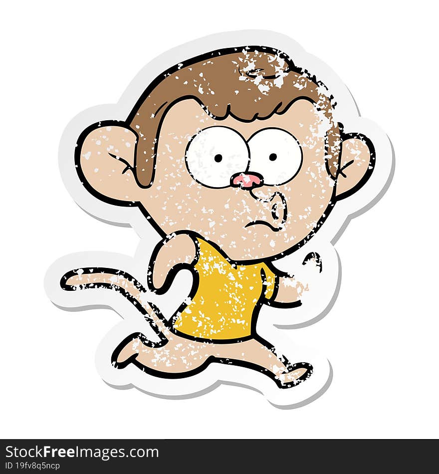 distressed sticker of a cartoon hooting monkey