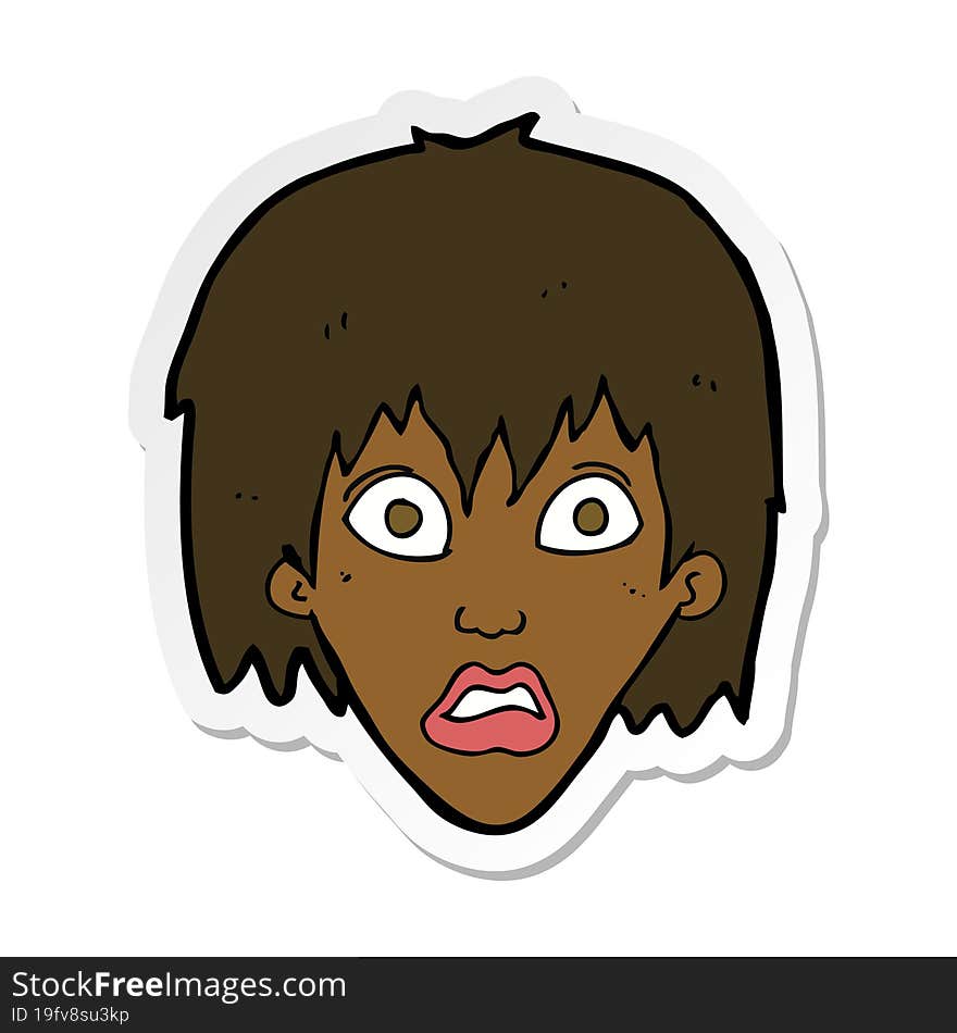 sticker of a cartoon frightened woman