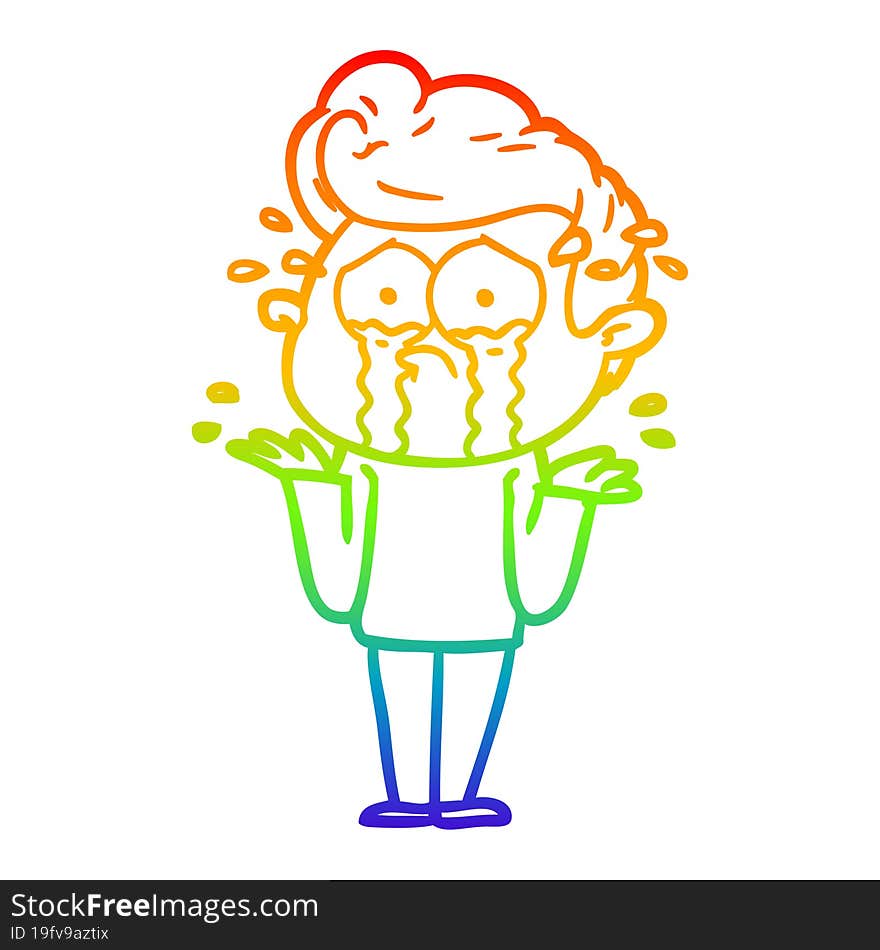 rainbow gradient line drawing cartoon crying man