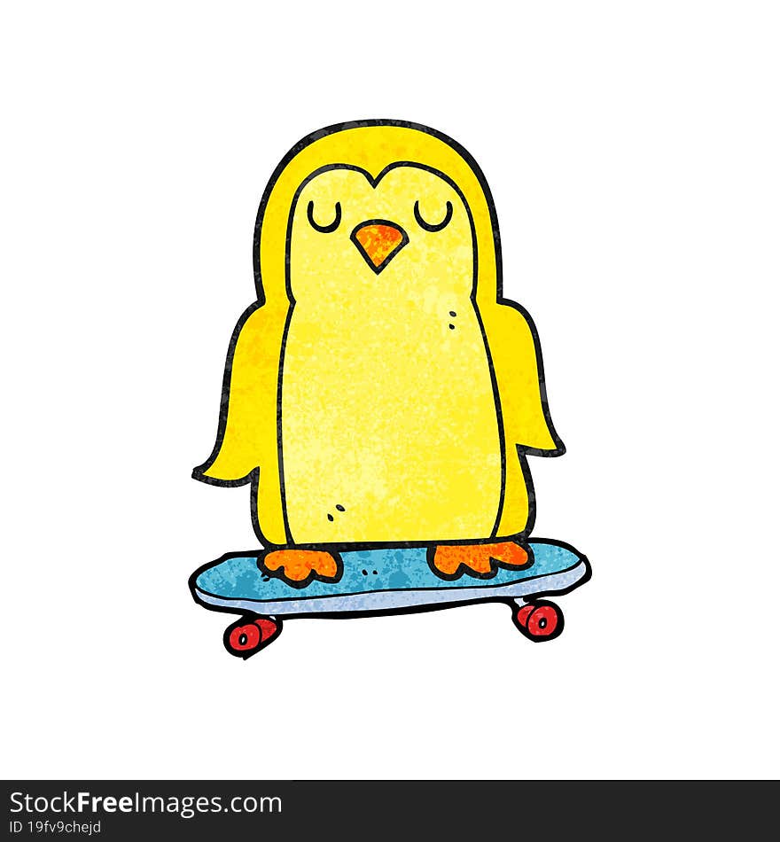 textured cartoon bird on skateboard