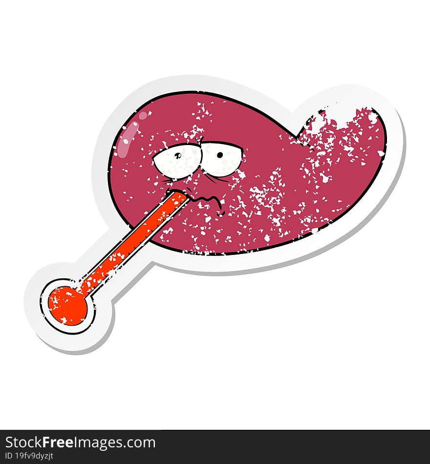 distressed sticker of a cartoon ill gall bladder