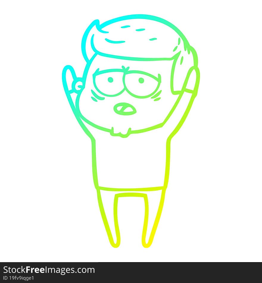 cold gradient line drawing cartoon tired man